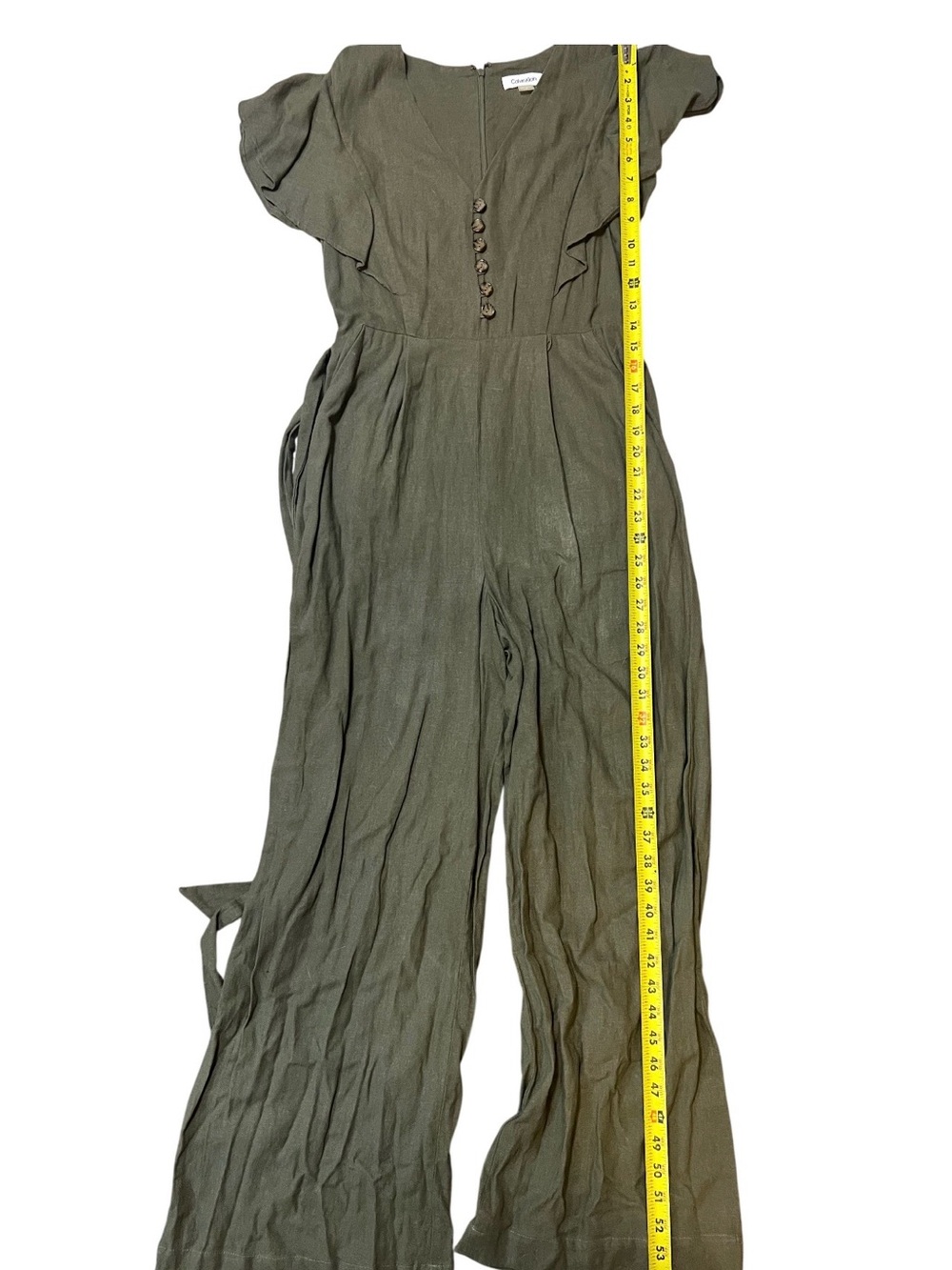 Calvin Klein Olive Green Flutter-Slee Wide-Leg Jumpsuit - Picture 3 of 8